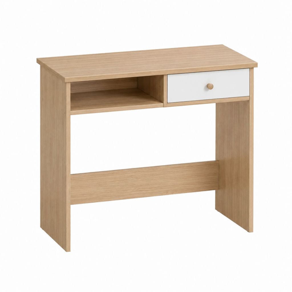 Bureau classique avec tiroir et niche chêne clair blanc en panneaux de particules 80 x 40 x 75 cm