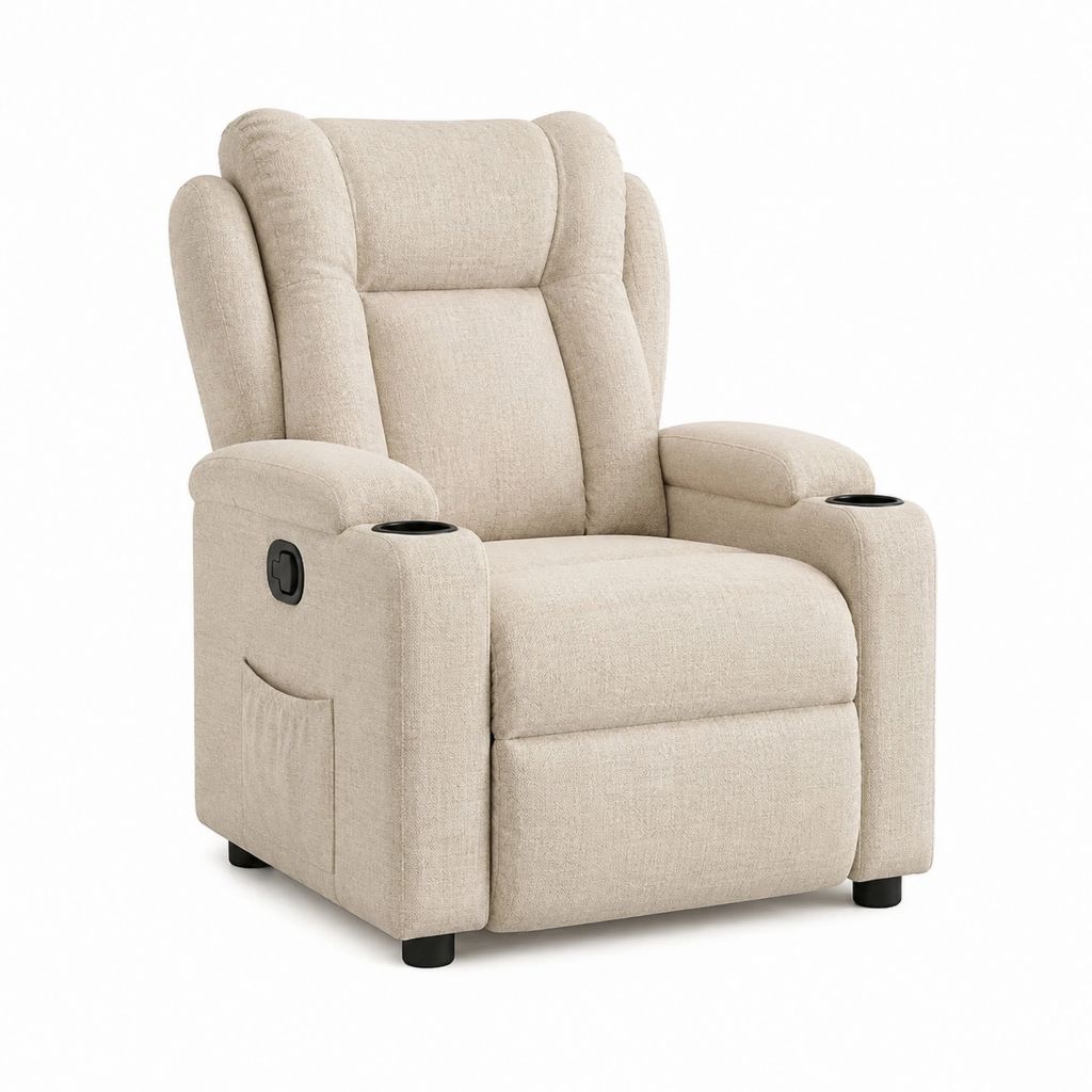 Fauteuil relax inclinable beige en polyester avec porte-gobelets 90 x 95 x 103 cm