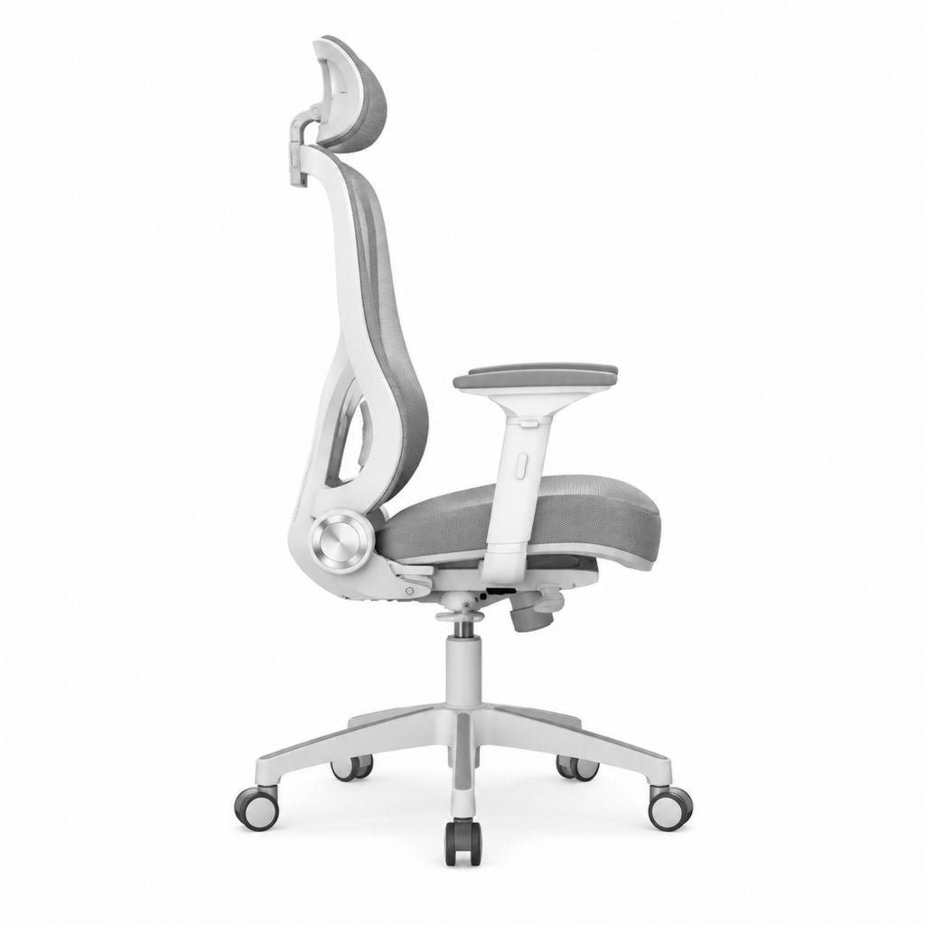 Chaise gaming ergonomique gris blanc en maille polyester et nylon L 67 x P 67 x H 120-130 cm