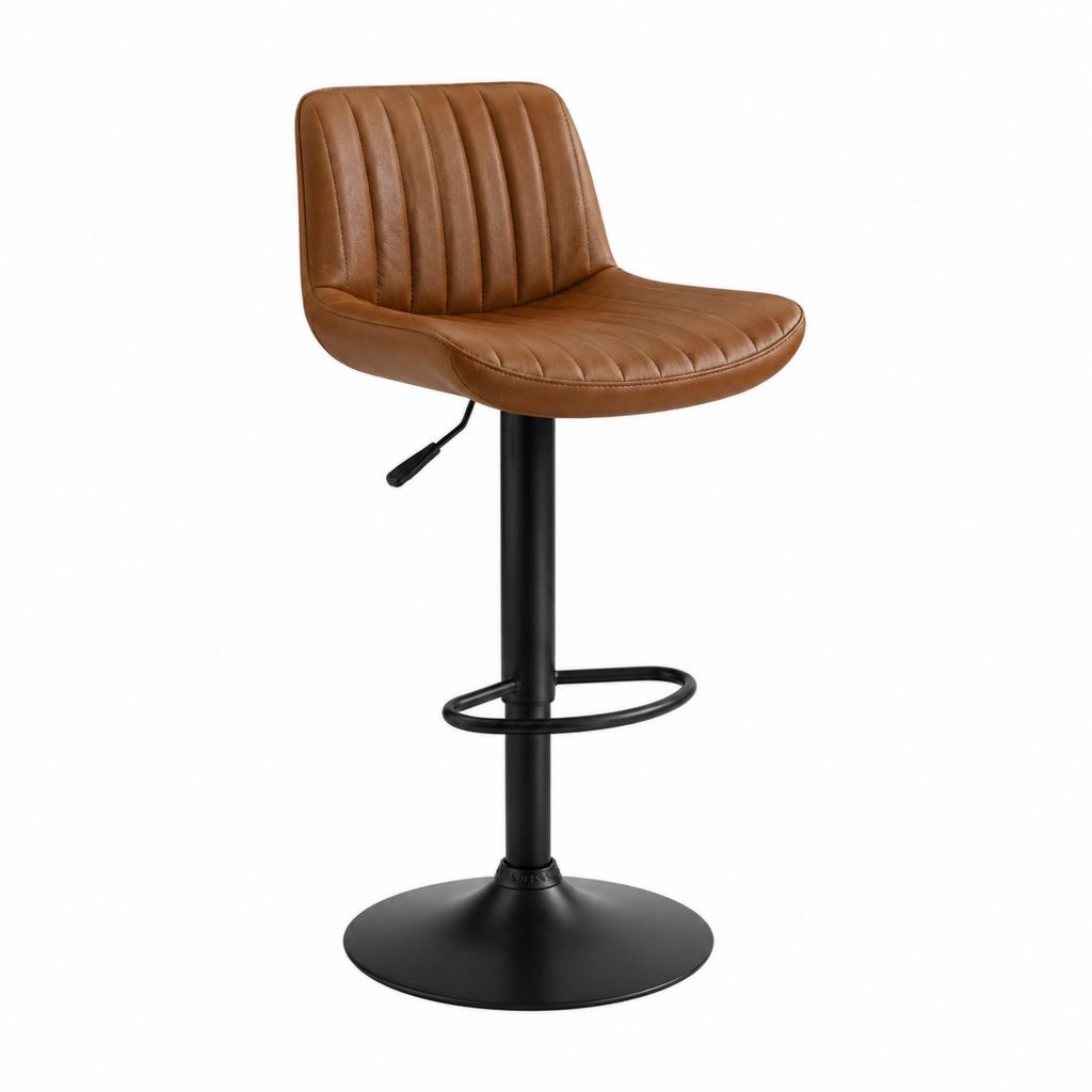 Tabouret de bar réglable pivotant marron en PU et acier 50 x 52 x 88-109 cm