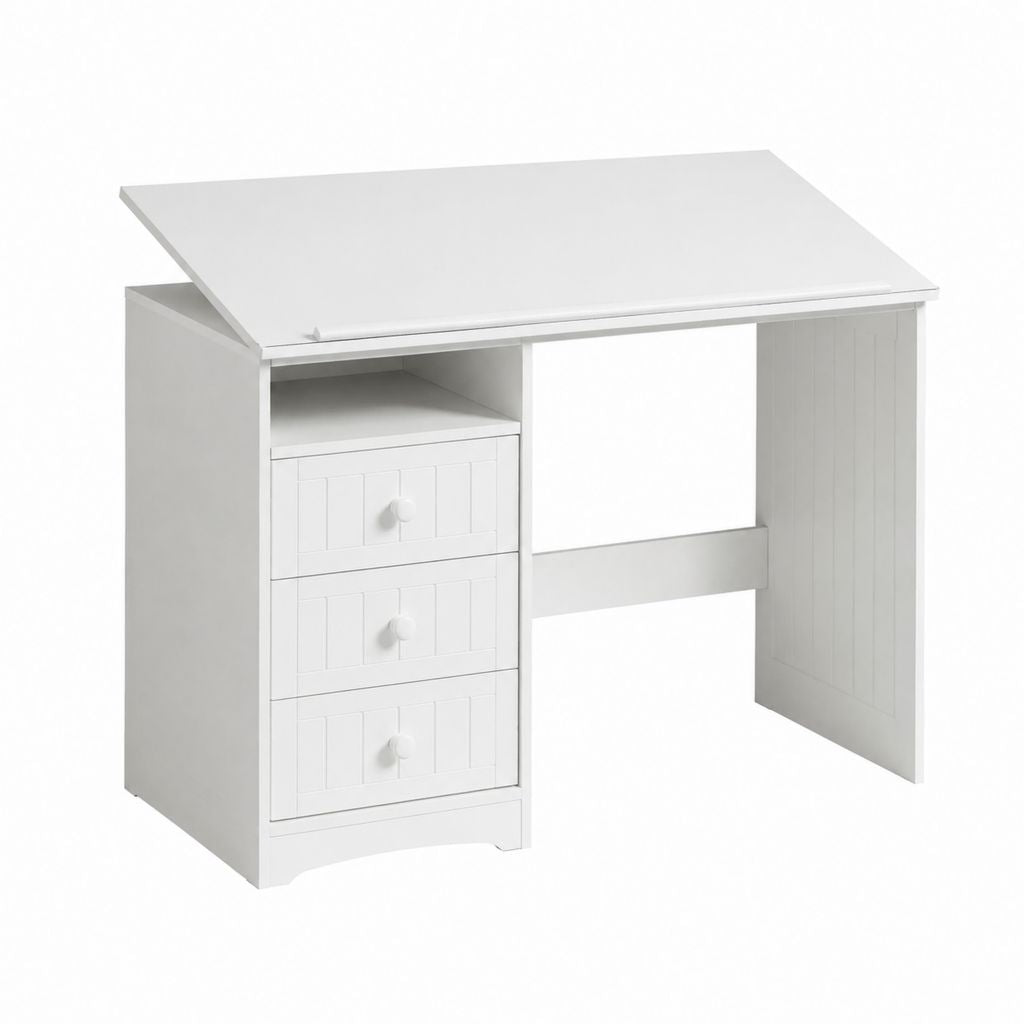 Bureau droit blanc en panneaux MDF rectangulaire avec plateau relevable 80 x 50 x 75 cm