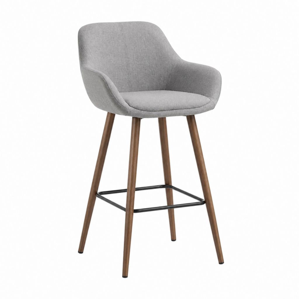 Tabouret de bar avec dossier gris en polyester piètement en hêtre massif assise arrondie 54 x 55 x 99 cm hauteur d'assise 74 cm