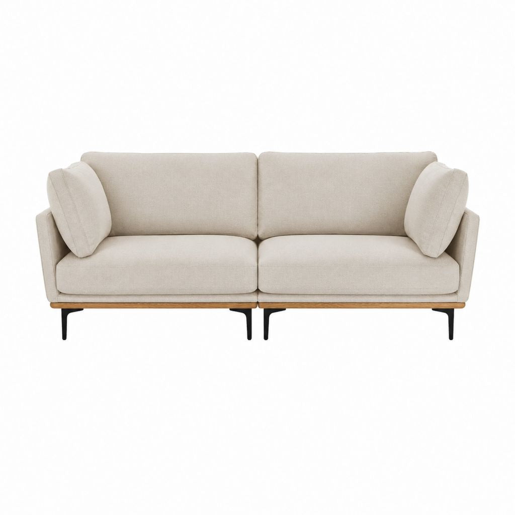Canapé droit 3 places modulaire beige en polyester ensemble de 2 modules 200 x 90 x 82 cm