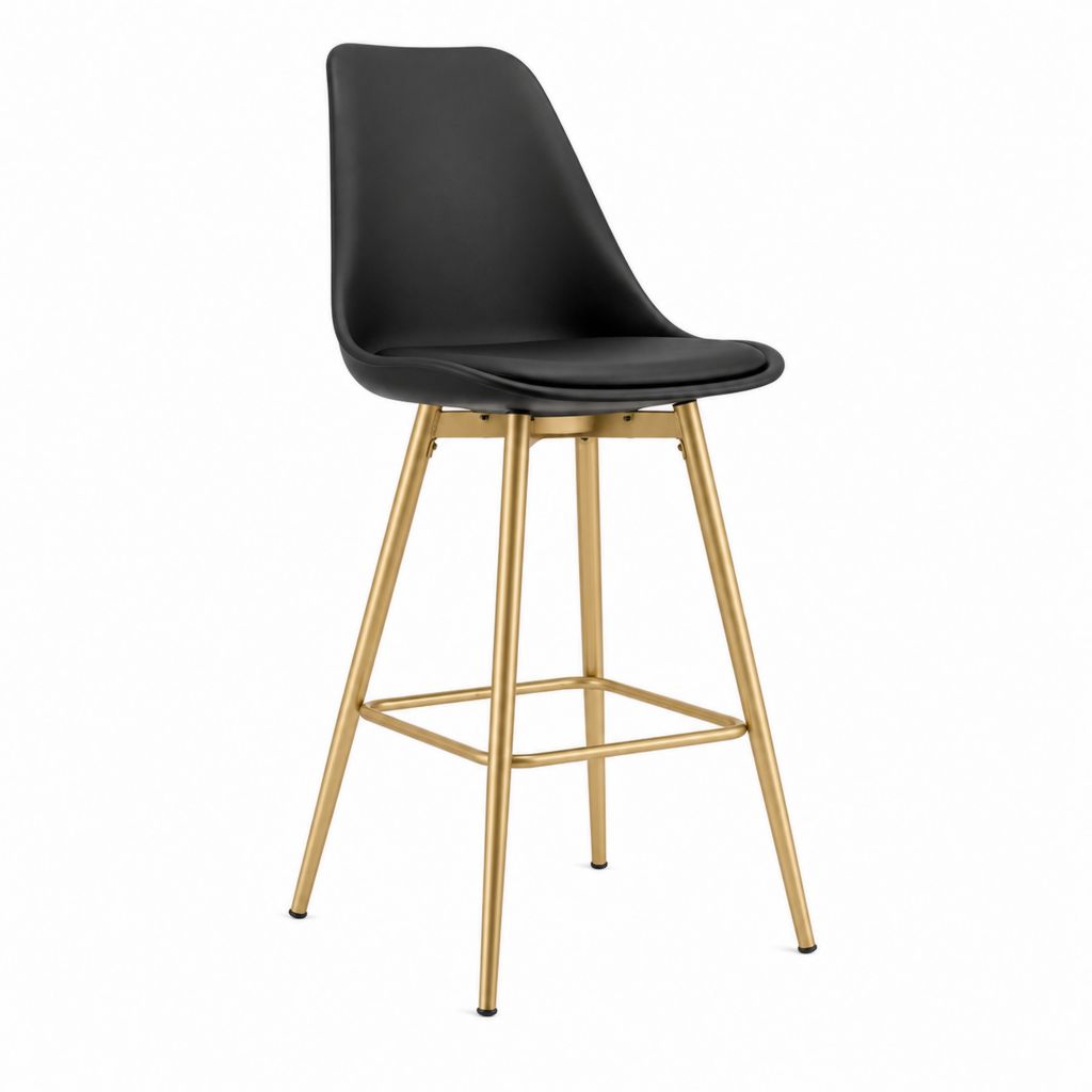 Tabouret de bar à dossier incurvé noir en polypropylène et acier doré 47 x 54 x 105 cm