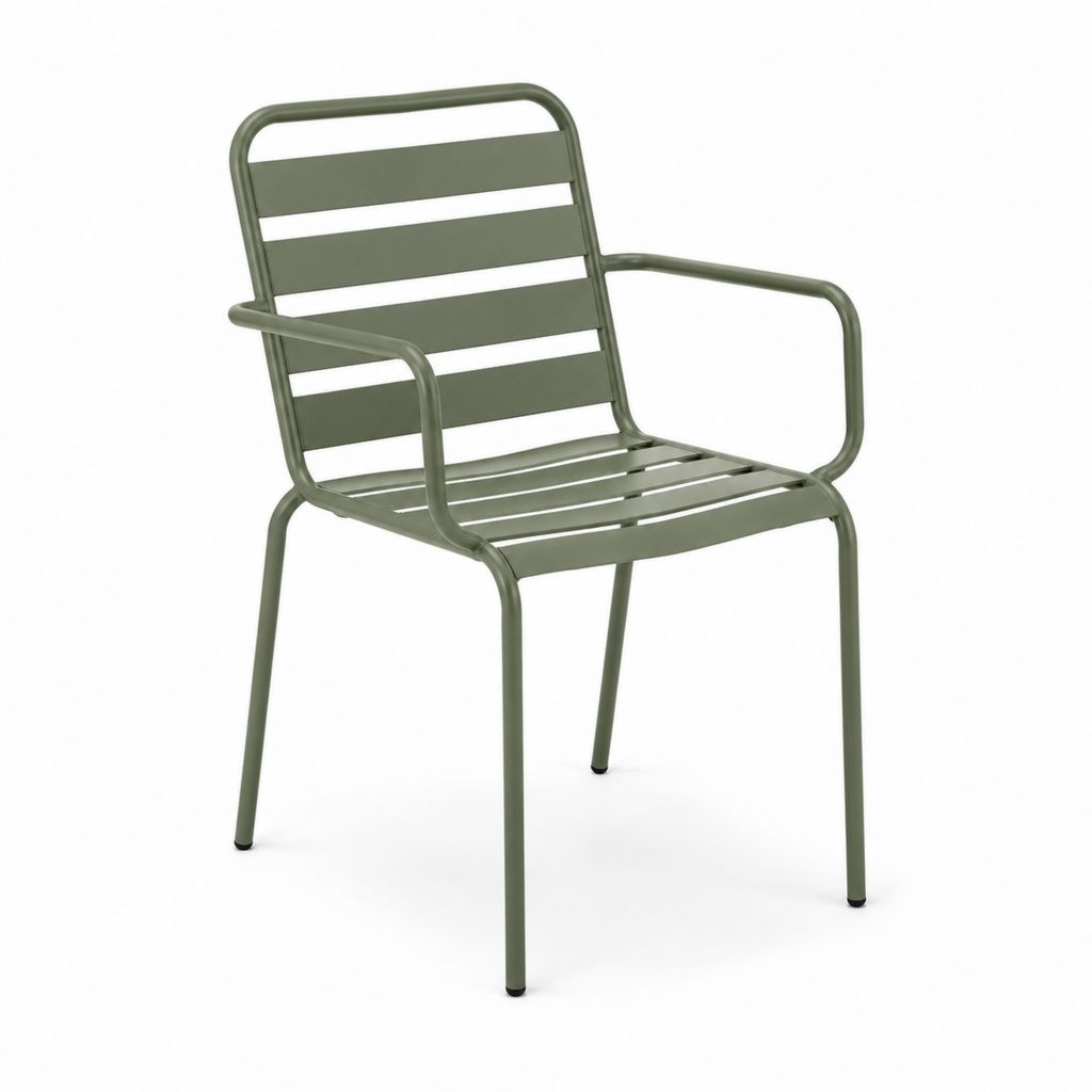 Chaise de jardin à accoudoirs vert kaki en acier thermolaqué 55 x 57 x 88 cm