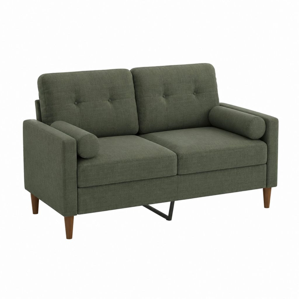 Canapé 2 places vert en polyester forme droite 151 x 83 x 86 cm