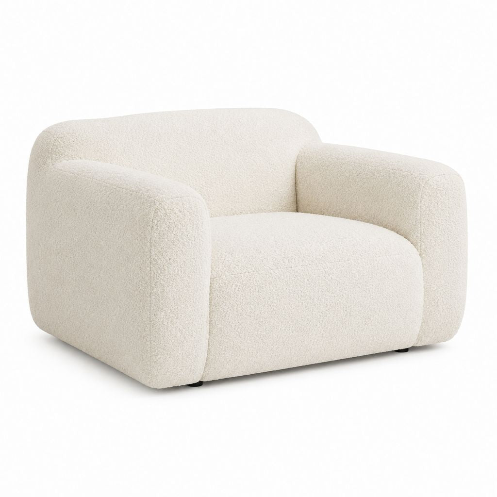 Fauteuil lounge arrondi beige en polyester bouclette 92 x 84 x 74 cm