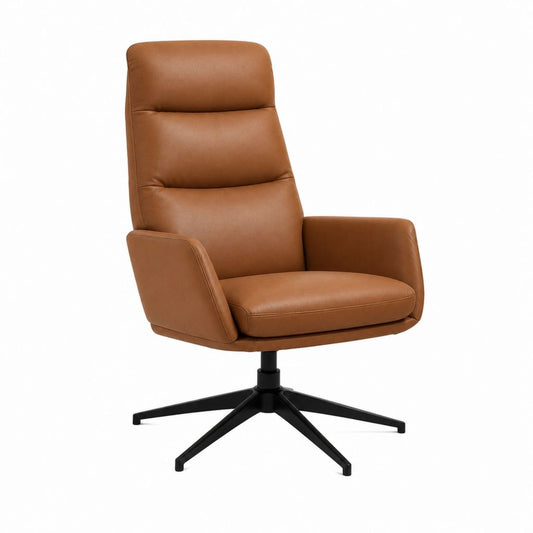 Fauteuil de salon pivotant à dossier haut marron en cuir synthétique PU 73 x 82 x 108 cm