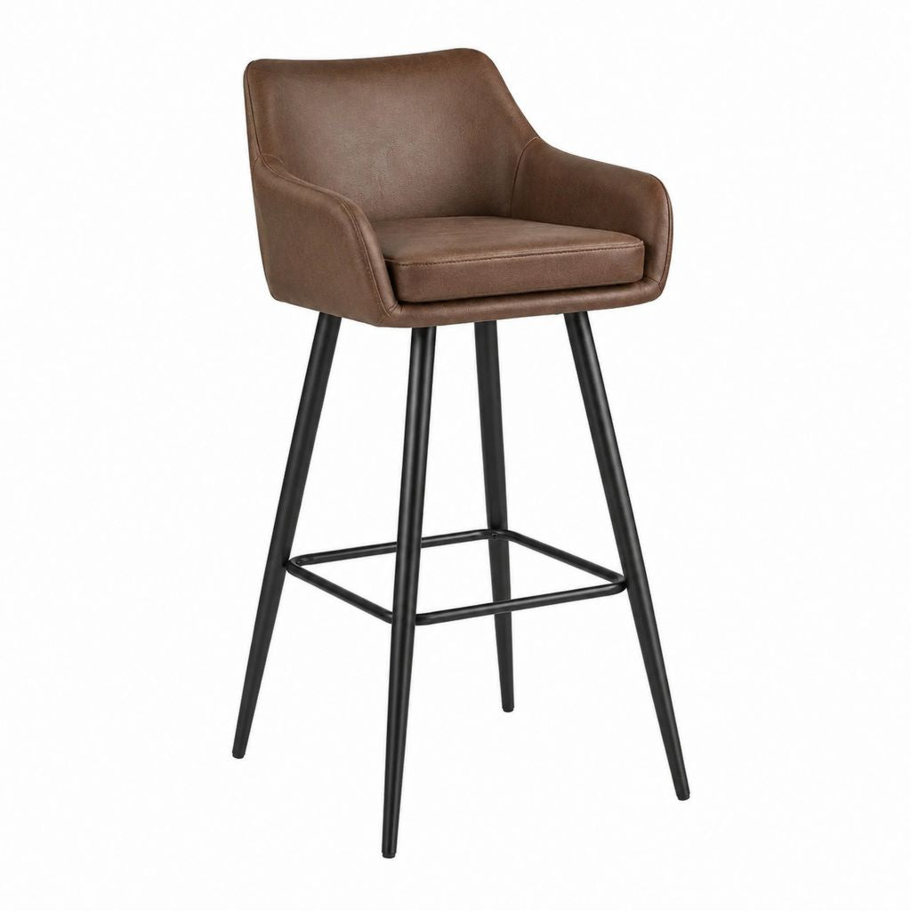 Tabouret de bar avec accoudoirs marron en similicuir PU et acier noir 55 x 57 x 105 cm