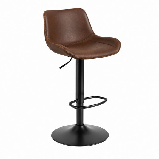 Tabouret de bar réglable marron en cuir synthétique PU avec pied rond noir 50 x 52 x 90-111 cm
