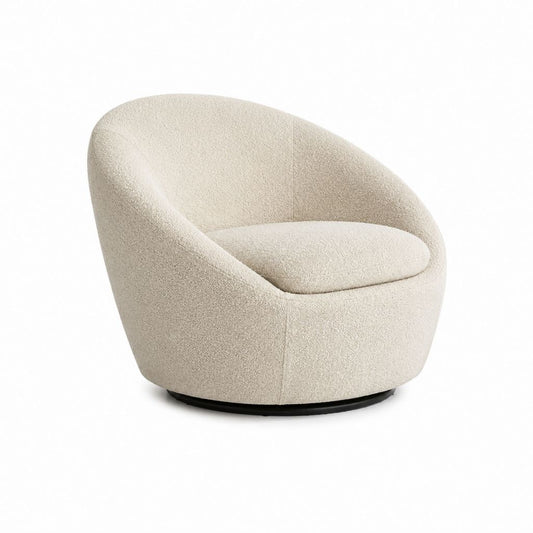 Fauteuil pivotant rond écru en polyester bouclette 82 x 76 x 78 cm