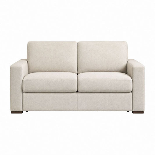 Canapé 2 places beige en polyester avec pieds brun foncé 152 x 86 x 86 cm