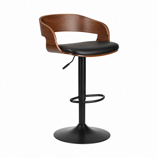 Tabouret de bar pivotant réglable noir et noyer en contreplaqué plaqué PU 54 x 52 x 88-109 cm