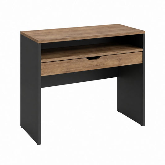 Bureau classique avec tiroir et niche noir effet noyer en panneaux de particules 80 x 50 x 75 cm