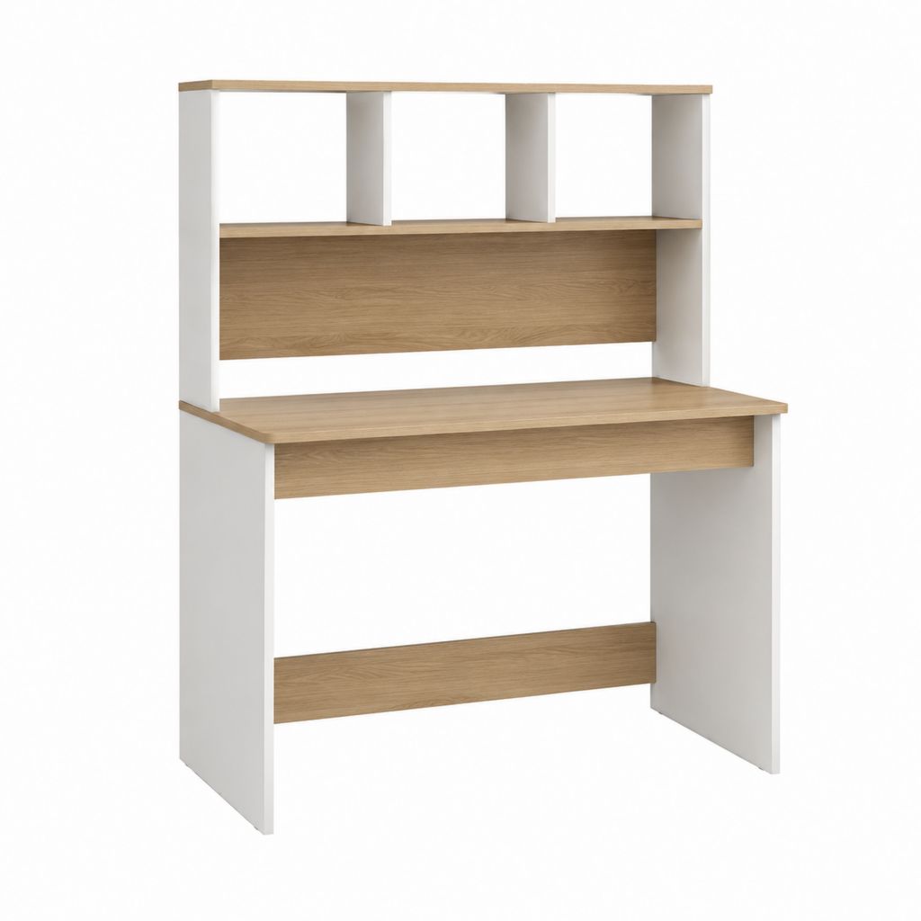 Bureau avec étagère de rangement blanc et chêne en panneaux de particules 100 x 50 x 140 cm