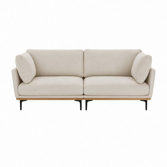 Canapé droit 3 places modulaire beige en polyester ensemble de 2 modules 200 x 90 x 82 cm