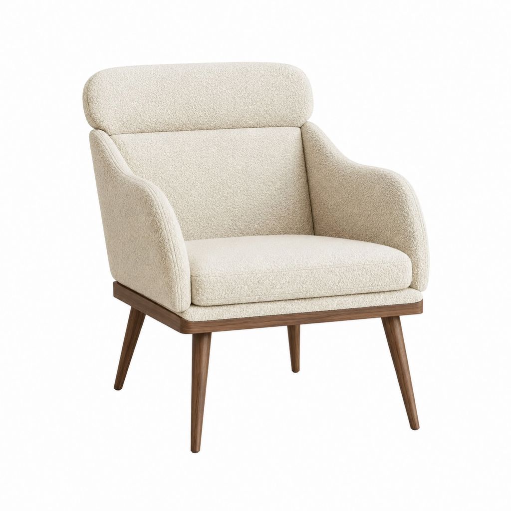 Fauteuil de salon beige en polyester bouclette à dossier haut 70 x 78 x 76 cm