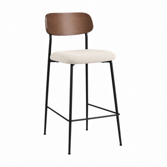 Tabouret de bar avec dossier beige et noyer en contreplaqué acier noir 49 x 52 x 96 cm hauteur d'assise 65 cm